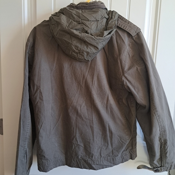 Men's LEVIS UTILITY jacket zip snap closure pockets olive green hood *FLAW* - Picture 6 of 10